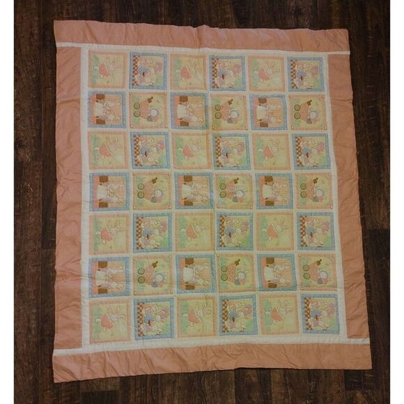 Beautiful Handmade Bunny Rabbit Quilt Pink White  42" X 48" - Picture 1 of 8